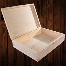 Plain Shallow Wooden Box With Lid & Clasp Keepsake Accessories Gift Case DIY