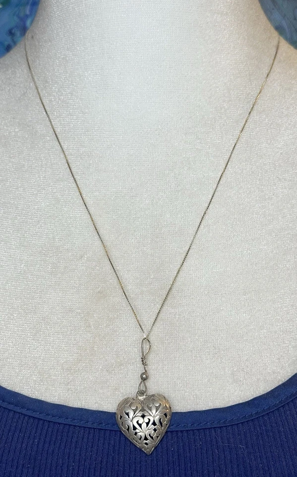Винтажный филигранный сердце 925 пробы 20 дюймов ожерелье - Изображение 3 из 4