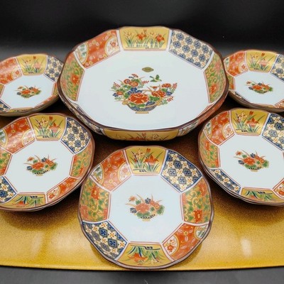 Hasami ware, Jinsho kiln, Yuuki Roman, Old Imari, Japanese set, 1 shallow bowl,