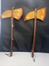Pair 2 Original Vintage Wood Toy Indian Tomahawk  Handmade 12.5  