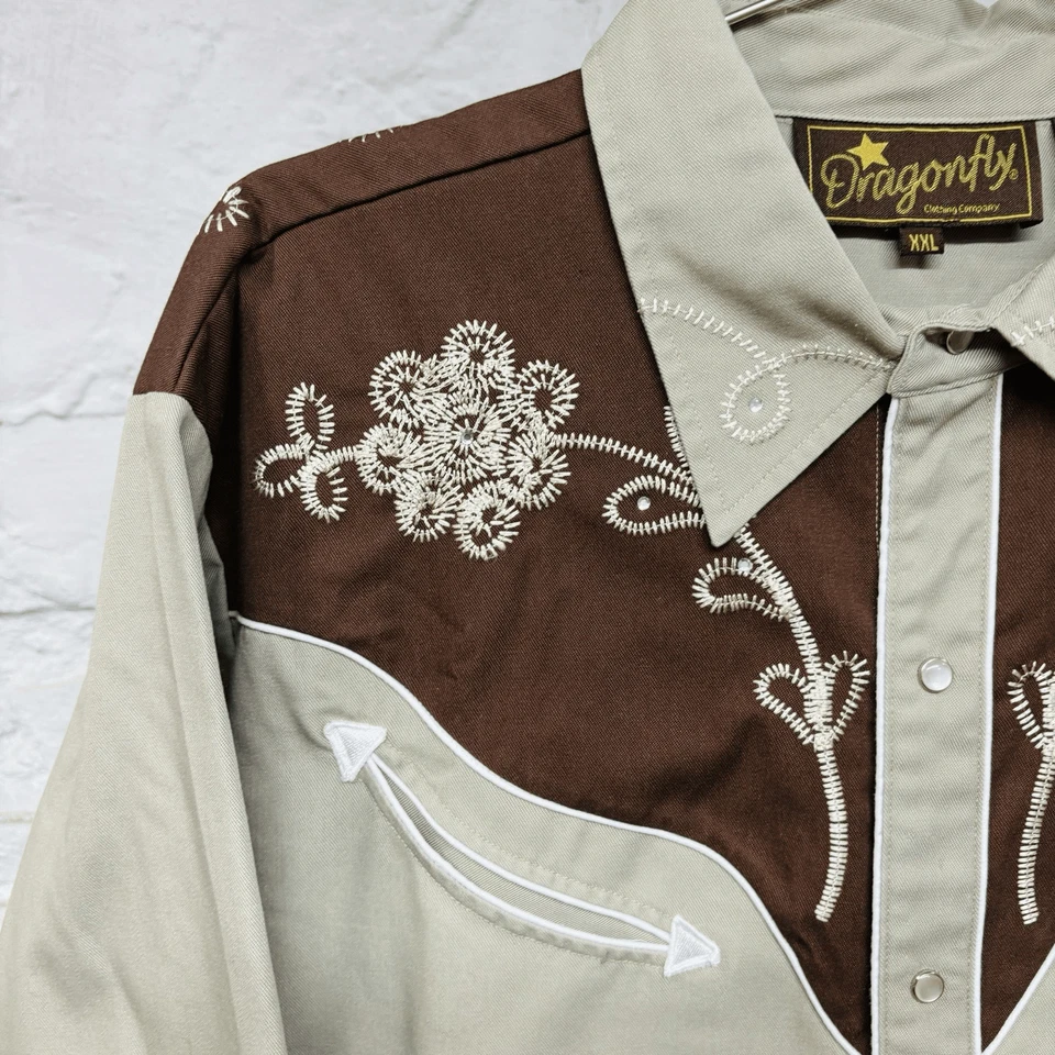 Camisa Libélula Perla A Presión Western Bordada Estrás Manga Larga De Colección Foto 3 de 4