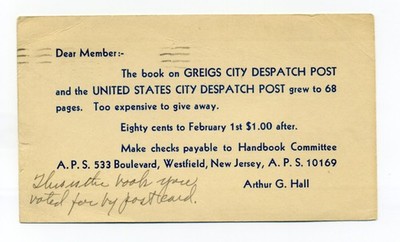 Westfield NJ, Greigs City Despatch Post, handbook, vote by postcard, 1943