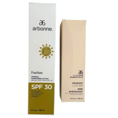 New Arbonne Fun Sun Skincare Lot SPF 30 Mineral Sunscreen Cooling Mist