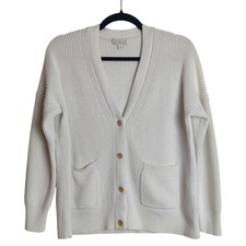 J. Crew V Neck Cotton Cashmere Fisherman Knit Cardigan Sweater Ivory White XS