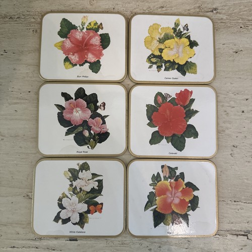 Vintage Floral Botanical Coasters Set of 6 Tropical Flowers Cork Back