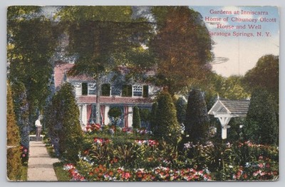 Vintage Saratoga Springs NY Gardens at Inniscarra Chauncey Olcott House Postcard