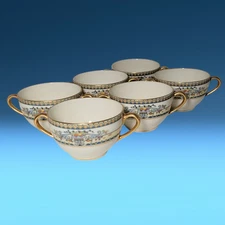 6 Antique Lenox "Golden Gate" Porcelain Flat Bouillon Soup Cups (1922 - 1948)