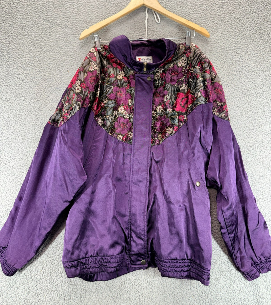 Vintage 90s Avon Lady Windbreaker Jacket 3X Plus Purple Floral