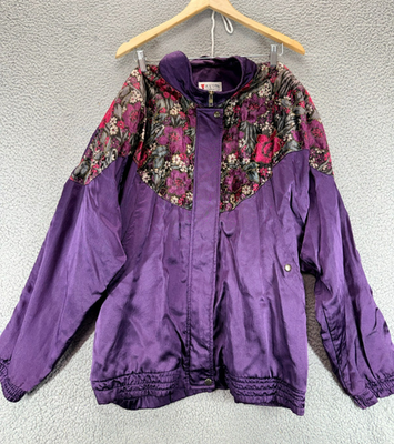 Vintage 90s Avon Lady Windbreaker Jacket 3X Plus Purple Floral