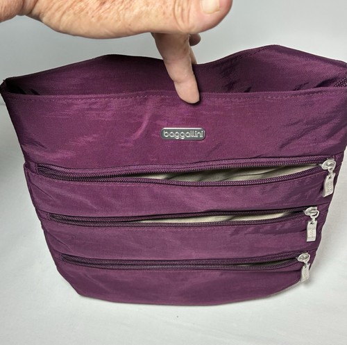 Baggallini Big Zipper Bagg Travel Crossbody Bag RFID w/ Wristlet in Plum Purple - Picture 8 of 23