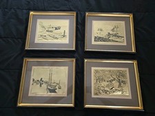 Lionel Barrymore Signed Gold Foil Etching Framed Art Sign Vntg Set Of 4 Prints 