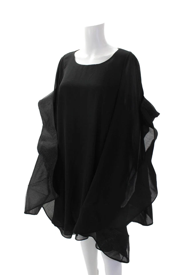 Vestido negro manga murciélago estructurado largo en capas transparente FT Inc para mujer talla 1X Foto 2 de 4