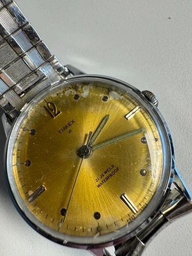 Timex 1965 Vintage 21 Jewel 33MM Sunset Sunburst PAINT LOSS ON DIAL Runs Good
