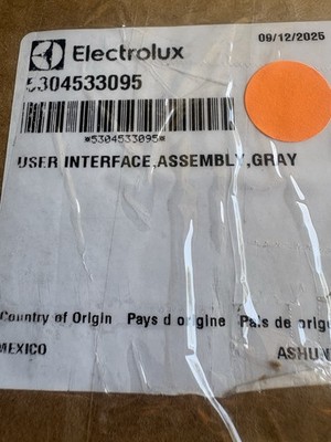 5304533095 Electrolux User Interface Assembly Gray OEM 5304533095**