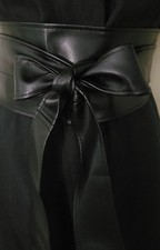 Women’s Black Wide Faux Leather Waist Belt with Adjustable Tie Bow, One Size