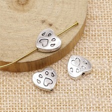 12/30PCS Silver Tone Small Hole Paw Print Heart Bead 11mm GGS67-14389