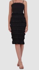 Vince Camuto Women's Black Smocked Ruffle-Trim Bodycon Dress Petite Size 2P