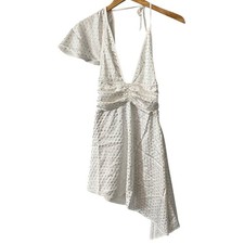 WeWoreWhat Revolve Crystal Dress White Silky Charmeuse One Shoulder Mini Sz2