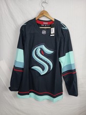 Size 46 Adidas NHL Seattle Kraken Authentic Home Hockey Jersey Navy Blue GT5622