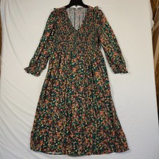 J.Crew Midi Fit & Flare Dress Womens Medium Multicolor Floral V Neck Puff Sleeve