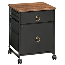  File Cabinet, 2-Drawer Vertical Mobile Office Cabinet, Rustic Brown + Black