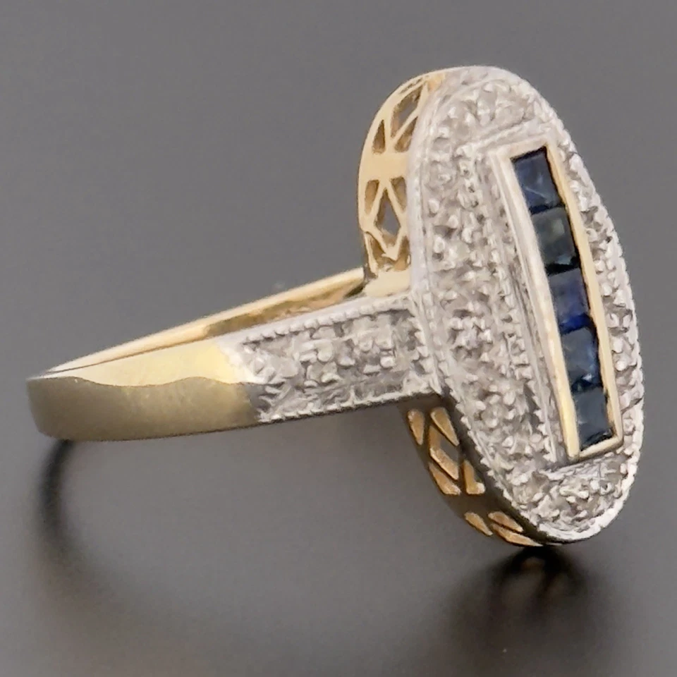 9ct Yellow Gold Sapphire & Diamond Cluster Ring Size M Hallmarked - Image 2 of 4