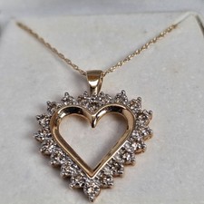Lovely 10k Yellow Gold Diamond Heart Pendant Necklace Chain 20 Diamonds Tested