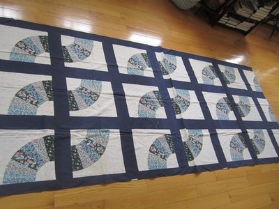 Tex-Trend Patchwork Quilt Fabric Floral Blue PINK 1970s Granny Core *DEFECT*