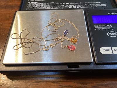14K Multi Colored Stones 20'' Box Chain