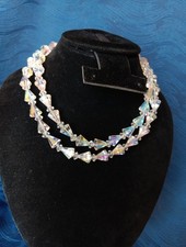 Vintage Aurora Borealis Crystal Cone Beads 2 Strand 14" Choker Necklace