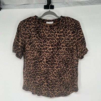 Good American Animal Print Crewneck Tee Women's Sze 3 Large Shoulder Pads Soft