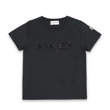 Moncler Kids Sequin Lettering Logo T-Shirt (Black) 8C00023 83907 999 142761850