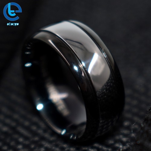 8mm Men Gray Crystal Size 8.0 Tungsten Carbide Ring No Stone Wedding Band Ring - Picture 6 of 6