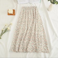 High-Waisted Slimming Chiffon Skirt 2024 New Style Medium-Length A- Line Dress V