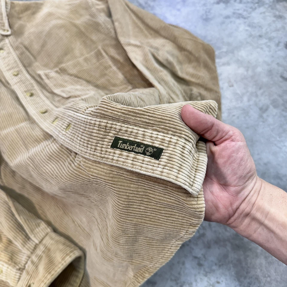 Timberland Shirt Mens Large Tan Corduroy Button Down Weathergear Pocket 90s Work - Image 4 of 4