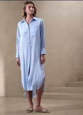 NEW Banana Republic Blue Midi Shirt Dress Modern Minimalist Luxury Old Money M