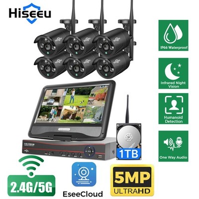 Hiseeu 5MP 10''LCD 16CH NVR WIFI Outdoor Security Camera System IP Audio 1TB HDD
