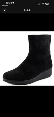 Cole Haan Zero Grande Black Suede Wedge Boot Side Zip Waterproof W Size 7.5 New