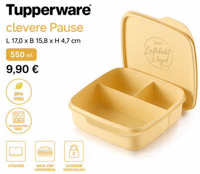Tupperware Eco+ Pausen-Box 550 ml Brotzeit Lunch-Box clevere Pause gelb