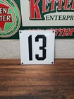 M12- Vintage # 13 Porcelain Sign Address Number Plate Blue White 8” x 8 ”