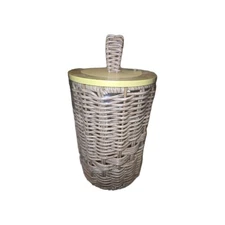 Wicker Storage Basket W/ Yellow Lid
