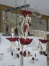 Lampadario in vetro di Murano Rosso 3 luci Avorio Oro Classico di Sylcom
