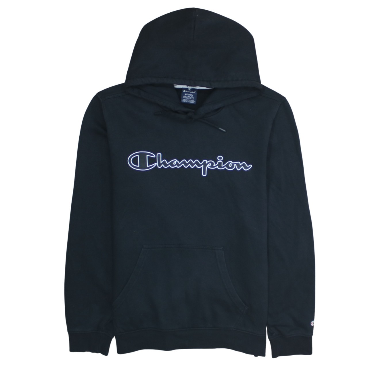 Champion Mens Hoodie Black Powerblend Fleece Script Logo Kangaroo Pocket M