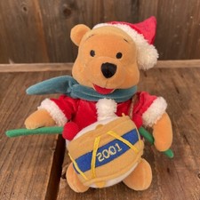 2001 Disney Store 8" Mini Bean Bag Drummer Winnie the Pooh Plush