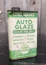 NOS Early Vintage 16 oz Cities Service Auto Glaze Cleaner Slim Tin Can Gas & Oil