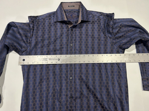Camicia elegante uomo Bughatchi vestibilità classica con bottoni blu geometrica quadrata media - Foto 4 di 10