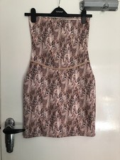 Pretty Little Thing Brown Leopard Print Faux Suede Bandeau Bodycon Dress 8 BNWT