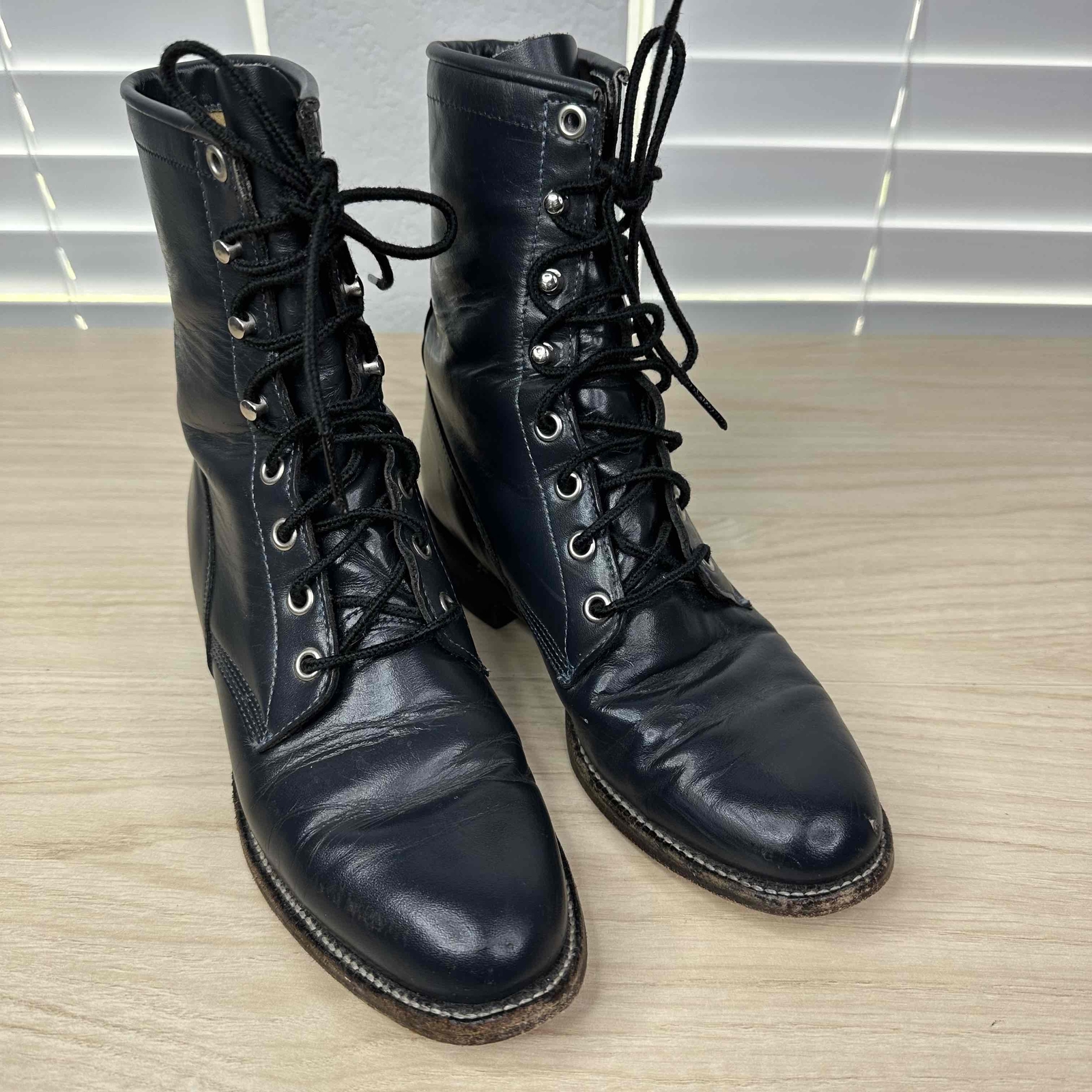 Justin Boots Blue Leather Goth Rock Combat Boots for Men 5.5B/Women 7.5B-image