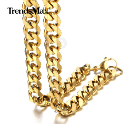 9MM Boys Men Chain Yellow Gold Filled Cut Curb Link Necklace Jewelry Gift 16-36''