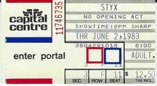 6/2/1983 STYX CONCERT TICKET STUB 6th Row CAPITAL CENTRE LANDOVER MR. ROBOTO